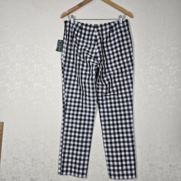 VTG Lauren Ralph Lauren 100% Silk Ankle Pants sz 4 Black White Pearl Check - Picture 8 of 16
